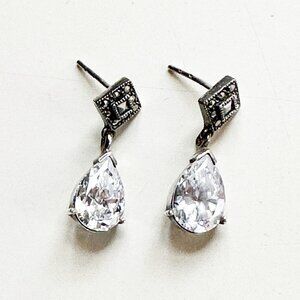 Marcasite & Cubic Zirconia Sterling Silver Earrings